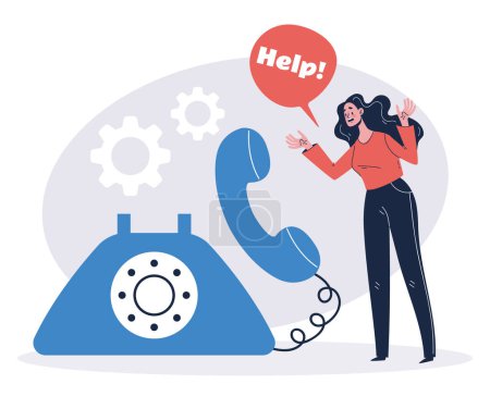 Illustration for Online phone help hot line hotline customer telephone support service concept. Vector flat graphic design illustration - Royalty Free Image