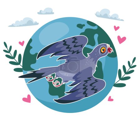 Téléchargez les illustrations : Journée mondiale de la paix pigeon colombe concept de symbole. Illustration graphique vectorielle plate - en licence libre de droit