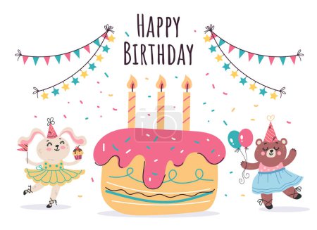 Illustration for Birthday animal cute party kid celebration concept. Vector flat graphic design illustration - Royalty Free Image