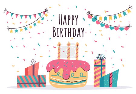 Illustration for Birthday card cake party celebration concept. Vector flat graphic design illustration - Royalty Free Image