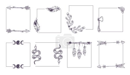 Illustration for Tribal boho ornamental magic frame isolated set. Vector flat graphic design illustration - Royalty Free Image