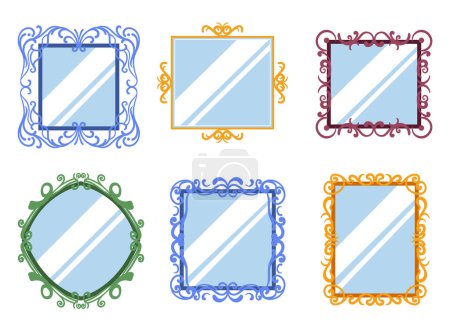 Illustration for Mirror frame picture doodle art retro vintage royal ornament style isolated set. Vector flat graphic design illustration - Royalty Free Image