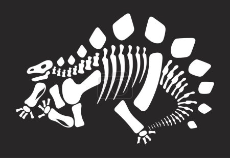 Téléchargez les illustrations : Silhouette squelette fossile dinosaure crâne animal ensemble isolé. Illustration graphique vectorielle plate - en licence libre de droit