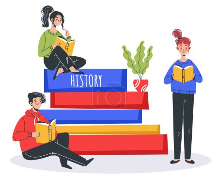 Illustration for People student characters study ducation read book concept. Vector flat graphic design illustration - Royalty Free Image