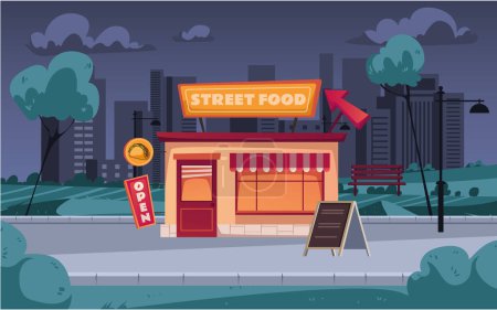 Illustration for Coffee closed at night time evening town city concept. Vector flat graphic design illustration - Royalty Free Image