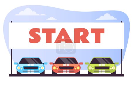 Illustration for Start line sport car race speedway track automobile concept. Vector cartoon graphic design element illustration - Royalty Free Image