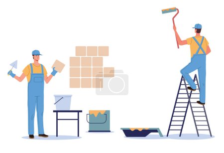 Ilustración de Pintura pintor de pared concepto de los trabajadores de reparación del hogar. Vector dibujo animado diseño gráfico elemento ilustración - Imagen libre de derechos
