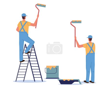 Ilustración de Pintura pintor de pared concepto de los trabajadores de reparación del hogar. Vector dibujo animado diseño gráfico elemento ilustración - Imagen libre de derechos