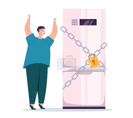 Illustration for Locked full of food refrigerator with padlock door diet concept. Vector graphic design illustration - Royalty Free Image