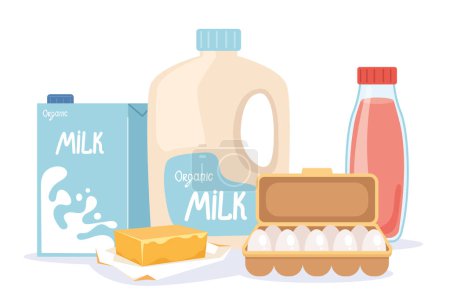Téléchargez les illustrations : Produits laitiers nourriture repas laitiers manger nutriment concept de petit déjeuner. Illustration graphique vectorielle - en licence libre de droit