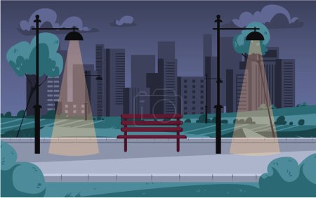 Ilustración de Noche oscuro parque ciudad paisaje exterior urbano paisaje urbano concepto de panorama. Ilustración de diseño gráfico vectorial - Imagen libre de derechos