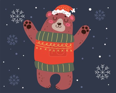Téléchargez les illustrations : Ours de Noël carte de vacances décoration Nouvel An concept. Illustration graphique vectorielle - en licence libre de droit