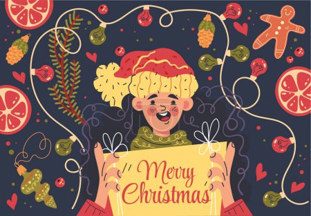 Foto de Feliz Navidad Feliz Año Nuevo cartel postal concepto de vacaciones. Ilustración de diseño gráfico vectorial - Imagen libre de derechos