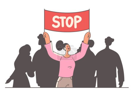 Foto de Multitud de personajes sosteniendo pancartas y gritando en piquete rebelde manifestación. Vector plano ilustración gráfica de dibujos animados conjunto - Imagen libre de derechos
