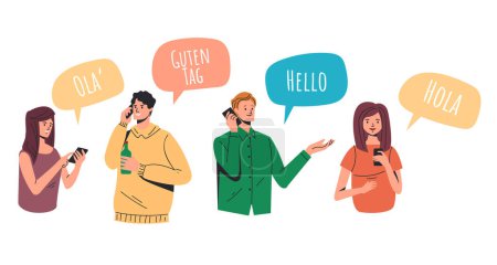 Foto de La gente multilingüe saludo hola hablar concepto de idioma diferente. ilustración de diseño gráfico plano vectorial - Imagen libre de derechos