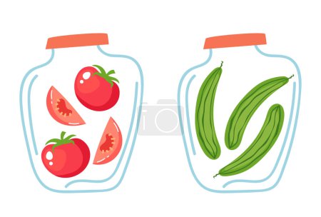 Téléchargez les illustrations : Légumes conservent cornichon ensemble isolé. Illustration graphique vectorielle - en licence libre de droit