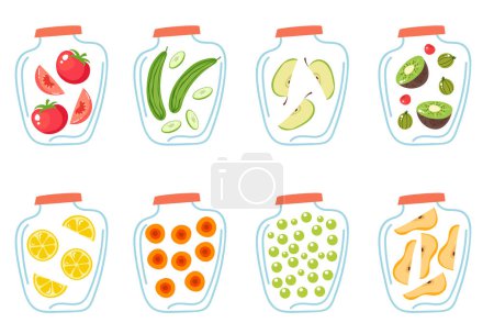 Illustration for Vegetables preserve pickle isolated set. Vector design graphic illustration - Royalty Free Image