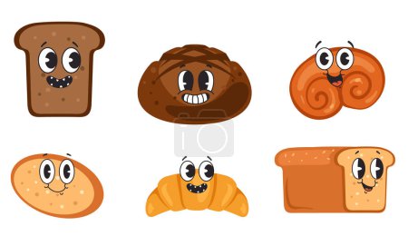 Ilustración de Pan de panadería personajes aislados concepto de conjunto. ilustración de diseño gráfico plano vectorial - Imagen libre de derechos