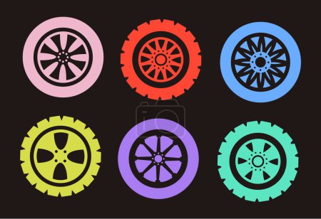 Car black line wheels isolated icon set. Vector graphic design isolated illustration collection