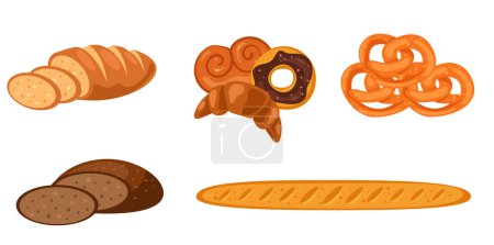 Ilustración de Panadería pastel de pan conjunto de pasteles aislados. Vector plano diseño gráfico elemento ilustración - Imagen libre de derechos
