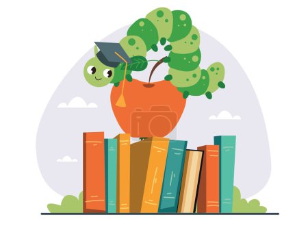 Illustration for Bookworm worm book library education knowledge concept. Vector flat graphic design illustration - Royalty Free Image