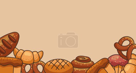 Foto de Pan panadería pastelería pancarta de alimentos concepto de cartel. ilustración de diseño gráfico plano vectorial - Imagen libre de derechos