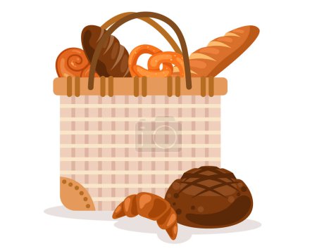Illustration for Bread bakery in basket concept. Vector flat graphic design illustration - Royalty Free Image