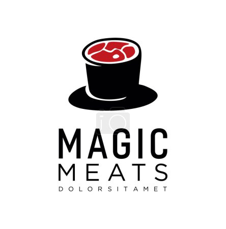 Premium and fresh meat logo design shape magic hat and meat
