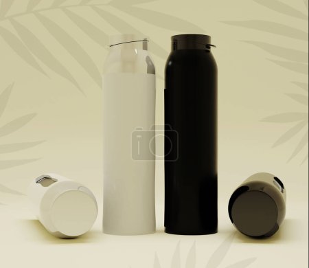 black and white stainless bottle mockup with different positions