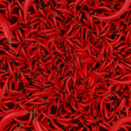 Foto de 3d representación de una pila de chiles rojos con tallos verdes, para alimentos y productos alimenticios de fondo - Imagen libre de derechos