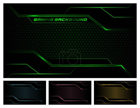 Illustration for Modern gaming background with running led light effect and polygonal base with added some other colors - Royalty Free Image