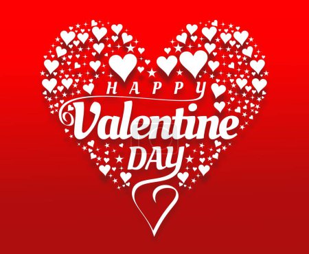 Foto de Feliz San Valentín. diseño blanco con adornos adicionales que forman un corazón sobre un fondo rojo separado - Imagen libre de derechos