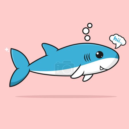 Foto de Lindo tiburón de dibujos animados sobre fondo rosa y burbuja de chat - Imagen libre de derechos