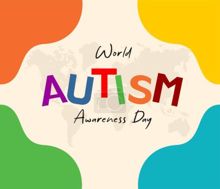 Téléchargez les illustrations : Journée mondiale de l'autisme, avec cadre abstrait et carte du monde - en licence libre de droit