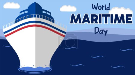 Illustration for World maritime day vector and big sea ship and sea water effect - Royalty Free Image