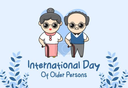 Foto de Día internacional de las personas mayores, abuelos con formas de corazón y plantas en el fondo - Imagen libre de derechos