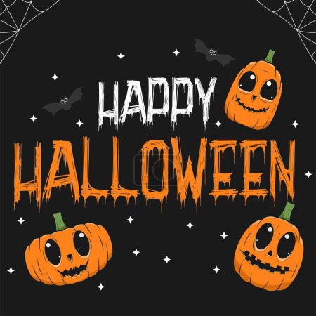 Foto de Diseño de Halloween con 3 calabazas lindas y estrellas blancas y murciélagos adicionales - Imagen libre de derechos