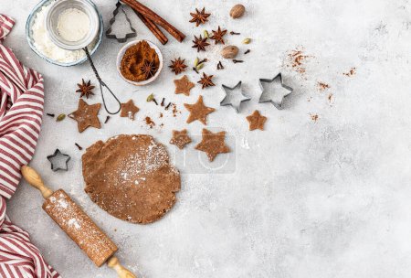 Photo for Baking ingredients for Christmas holiday traditional gingerbread cookies - Royalty Free Image