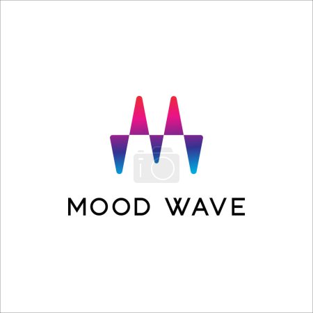 Ilustración de Letra M o MW, logotipo de onda de sonido líquido con gradiente multicolor - Imagen libre de derechos