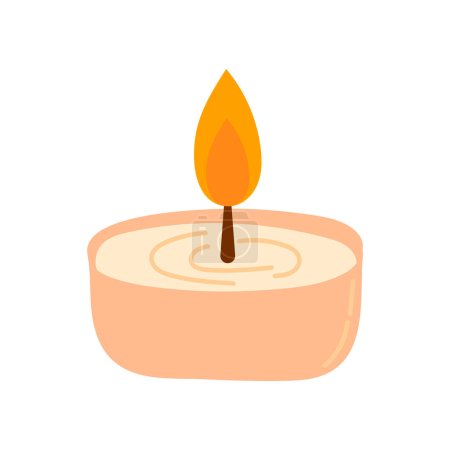 Ilustración de Vela o vela de té acogedora ardiente en una caja aislada sobre fondo blanco, terapia del aroma, tema de hygge - Imagen libre de derechos