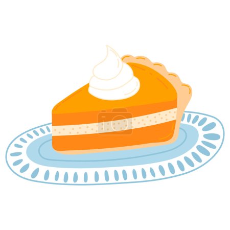 Illustration for Piece of pumpkin pie on plate isolaed on white background, cozy autumn food, time for hygge, traditional Thanksgiving - Royalty Free Image