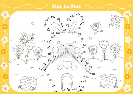 Photo for Cute dot to dot game for kids with easter theamed character - bunny with butterflies and flowers. Printable worksheet for children, educational coloring book - Royalty Free Image