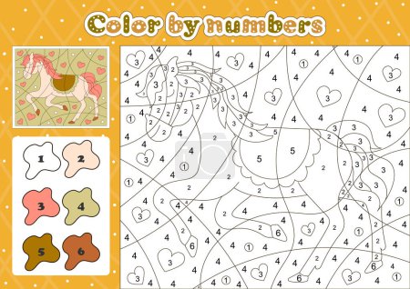 Photo for Fairy tale themed coloring page by number for kids with cute horse character, printable educational worksheet in cartoon style - Royalty Free Image