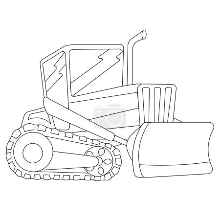 Black and white track-type tractor or bulldozer removing something, heavy equipment machine, snowplowing vehicle ifor coloring book or icon design