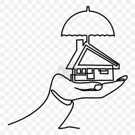Foto de Casa de mano bajo paraguas, dibujo de una línea - Imagen libre de derechos