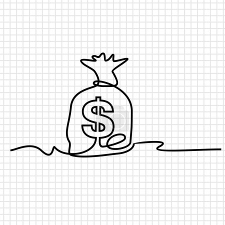 Illustration for Hand drawing single one line of, illustration of a bag of money - Royalty Free Image