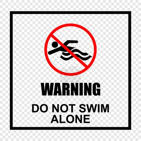 Warning, no swimming sign, do not swim alone, sticker vector