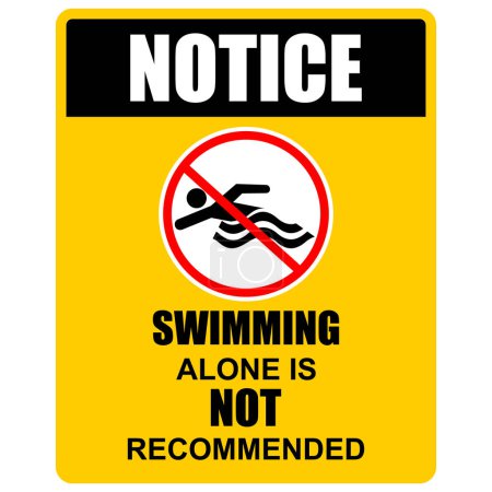Aviso, natación sola no se recomienda, vector de etiqueta engomada
