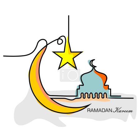 Halbmond, Stern und Moschee, Ramadan Kareem Thema minimal eine durchgehende Linie