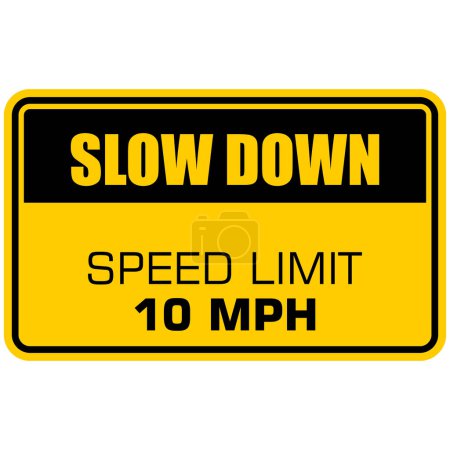 Ilustración de Reducir la velocidad, límite de velocidad 10 mph, vector de etiqueta engomada - Imagen libre de derechos